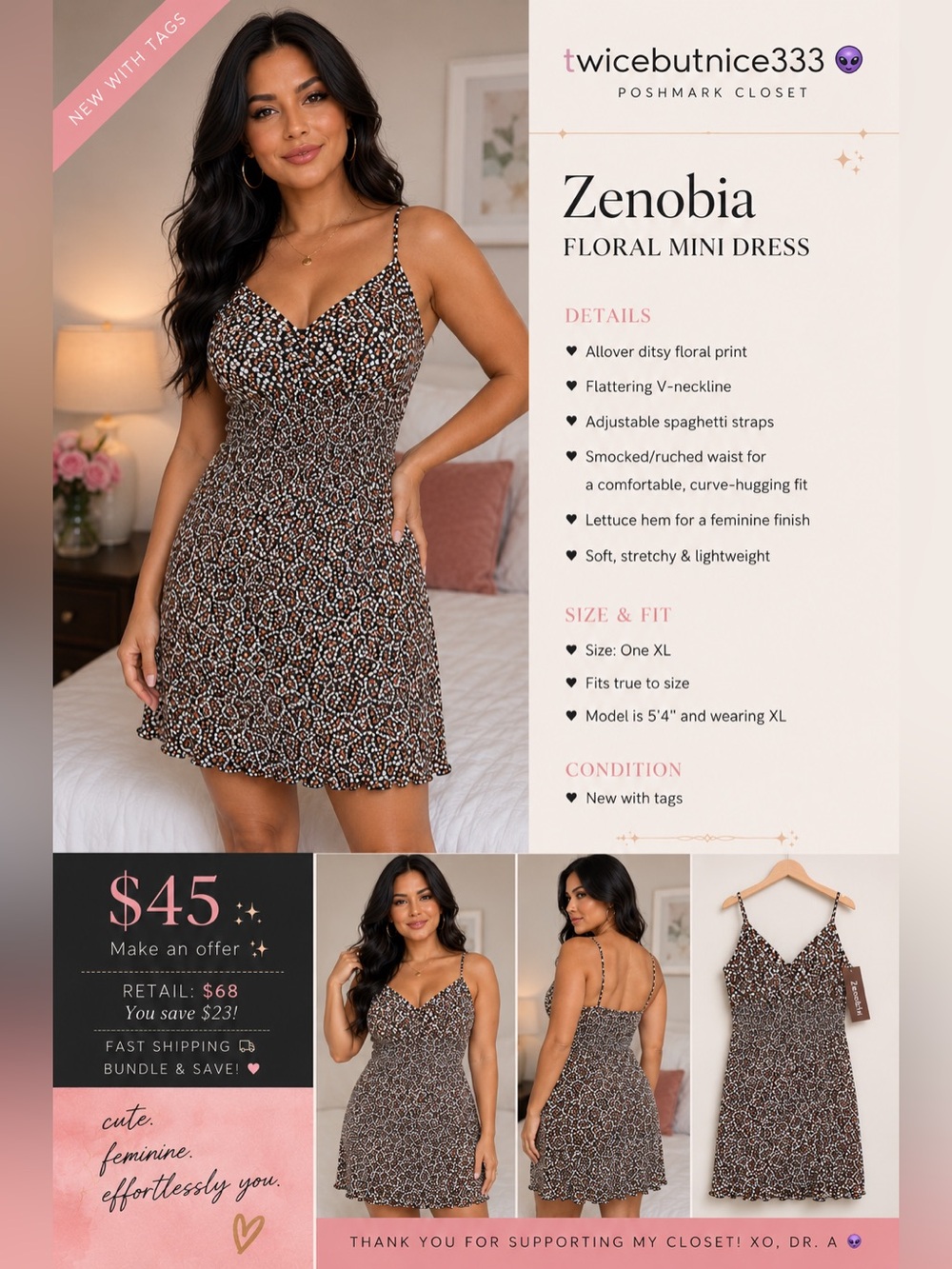 Zenobia Brown Floral Ditsy Mini Dress